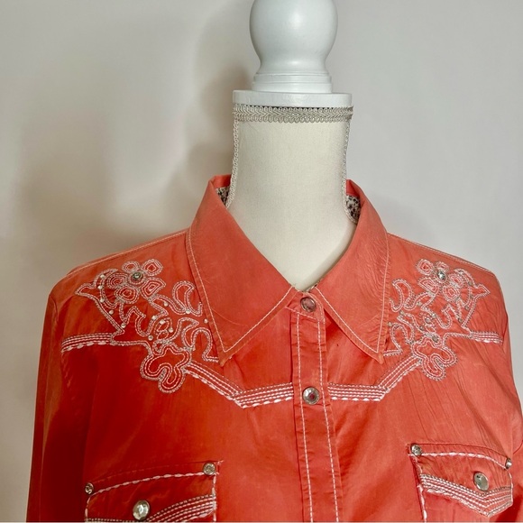 Cowgirl Legends Size XL Orange Bling Showring Ready Snap Front Saddle Stitching - Picture 2 of 11